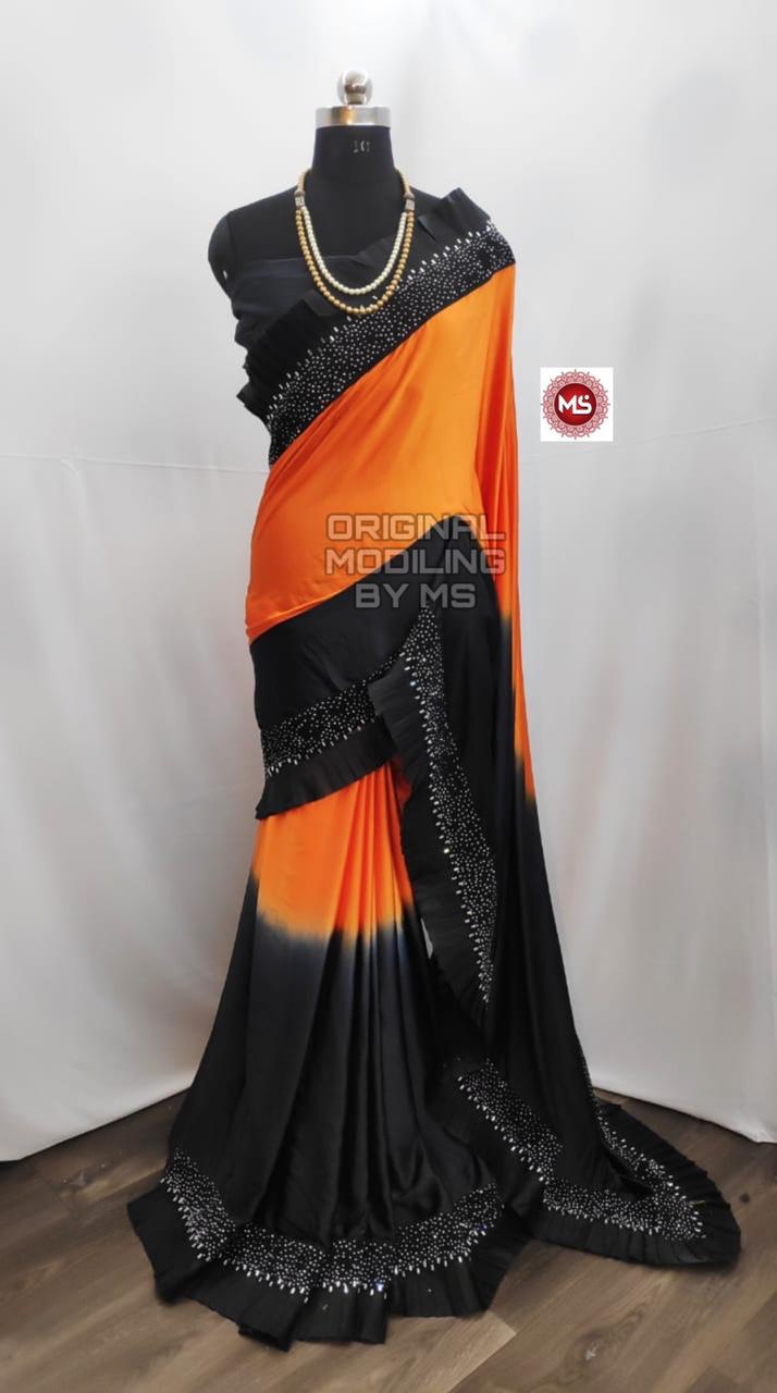 Latest Party Wear Saree Collection With Raffle and Diamond Work with Banglori Silk Diamond Work Blouse  